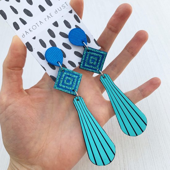 turquoise and blue art deco 3 tier earrings