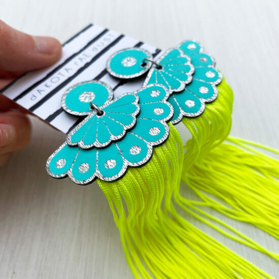 A pair of turquoise and silver fan no fringe earrings for melissa